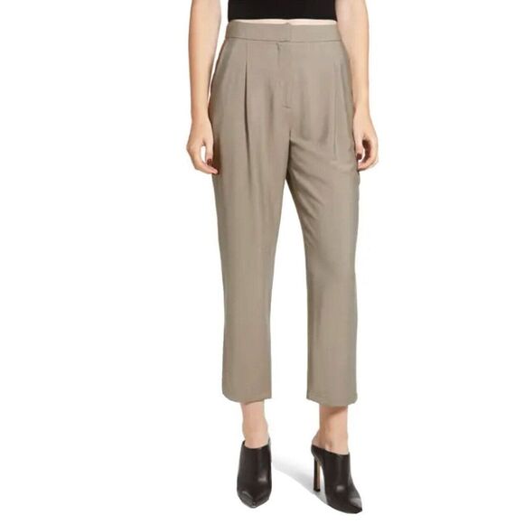 Leith Pleat High Waist Ankle Trouser Pants Size XL Minimalist Tan‎ NWT - Picture 1 of 6